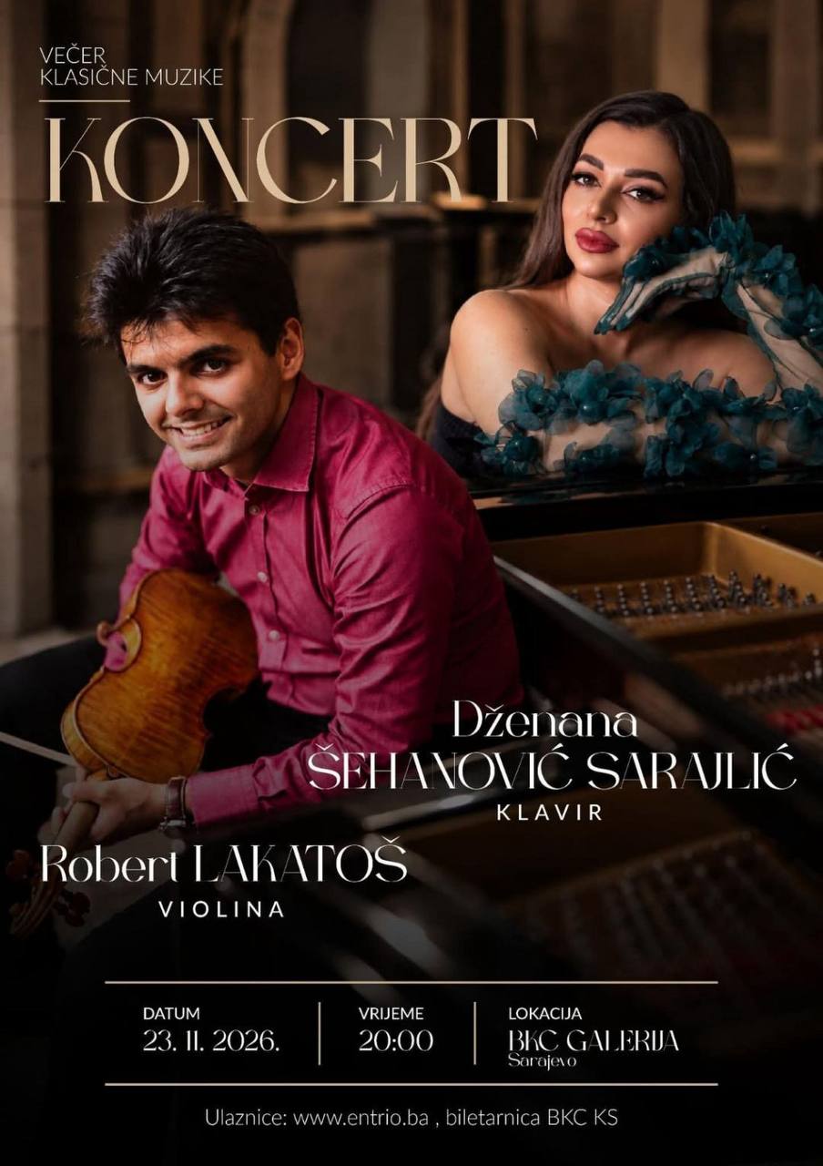 Plakat koncerta Dženane Šehanović Sarajlić i Roberta Lakatoša u Galeriji BKC